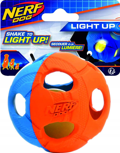 Top lodër për qen Nerf Dog me dritë LED, 6cm, portokalli me blu