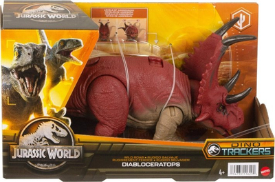 Lodër dinosaur Mattel Jurassic World Wild Roar Diabloceratops, me zë, 13cm, e kuqe beige