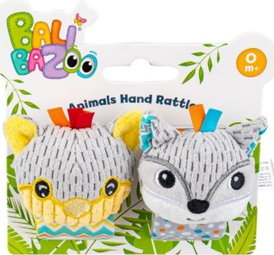 Lotër byzylyk për beba Balibazoo Animal Wrist Rattle, set 2 copë, me zile, shumëngjyrëshe