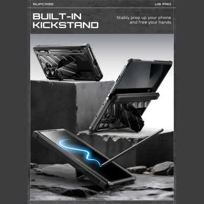 Kllëf telefoni Supcase Unicorn Beetle Pro, për Samsung Galaxy Z Fold7, me xham mbrojtës, i zi