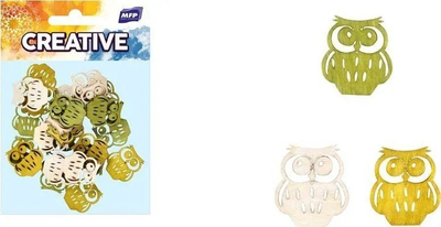 Set dekorativ MFP Owl, 2cm, 24 copë, dru natyral
