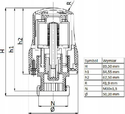 Kokë termostati Invena CD-72-015, M30x1.5, për radiator, e bardhë