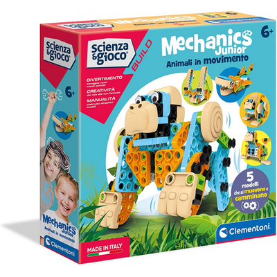Set ndërtimi Clementoni Mechanics Junior Moving Animals, motor elektrik, 100 pjesë, shumëngjyrësh