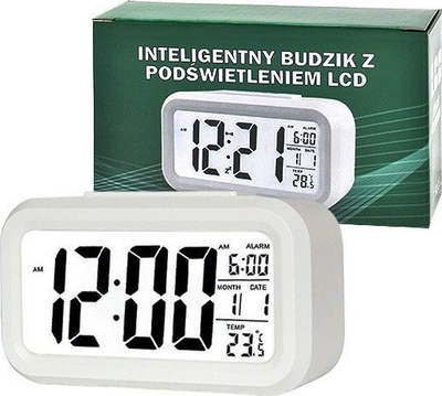 Електронски будилник ZG21, LCD екран, термометар, бел
