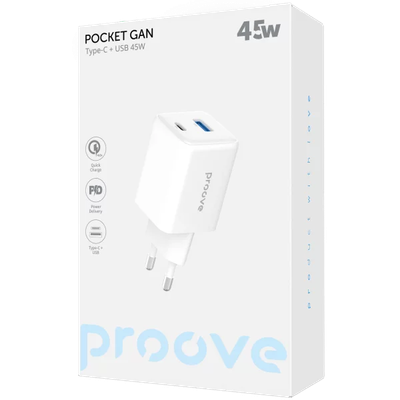 Karikues muri Proove Pocket, 45W, me USB dhe Type-C, i bardhë