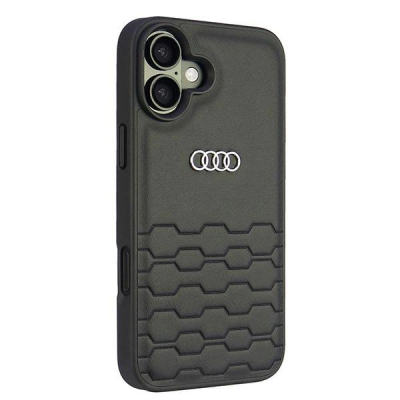 Kapak telefoni Audi Synthetic Leather për iPhone 16 Plus 6.7", hardcase, i zi