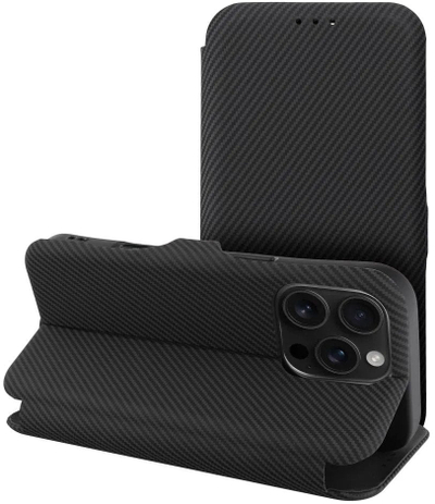 Фолио маска со страничен магнет за iPhone 15 Pro, заштитна, црна