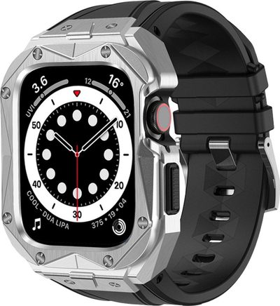 Rrip mbrojtës Kingxbar CYF140 për Apple Watch 44mm, 2 në 1, argjendtë me të zezë