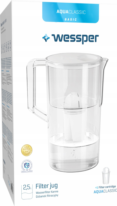 Shishe filtruese uji Wessper AquaClassic Basic 2.5L, plastike, e bardhë