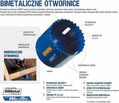 Kronë prerëse IRWIN 10504200 Bi-Metal, 89mm, për stërvitëse elektrike, bojë blu