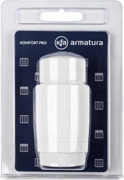 Kokë termostatike KOMFORT PRO, me sensor me lëng, rregullim 0–28°C, e bardhë
