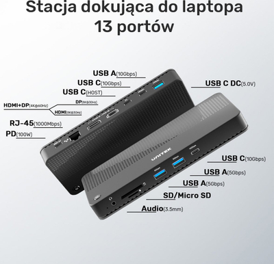Dok stacion Unitek D1079A, 12 në 1, HDMI 8K, USB 4, gri