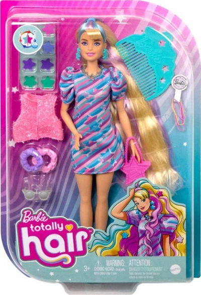 Kukull Barbie Totally Hair Star Theme, flokë shumë të gjatë, 15 aksesorë stilimi, shumëngjyrëshe