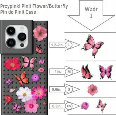 Mbrojtëse telefoni Pinifit Set Case Pinit Dynamic, për iPhone 14 Plus 6.7" dhe iPhone 15 Plus 6.7", model Flower Butterfly, e zezë
