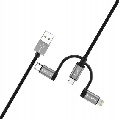 Kabllo karikimi Varta 57937, 3 në 1 Lightning Micro USB USB C, 2m, e zezë