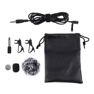 Mikrofon lavalier Puluz PU427, portë 3.5mm, kabllo 6m, i zi