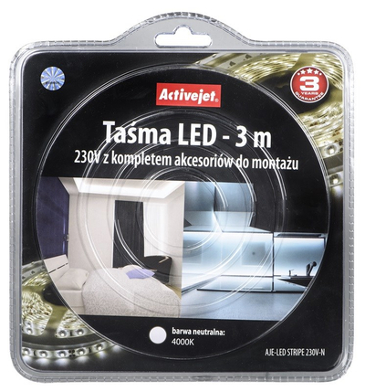 Shiriti LED ActiveJet AJE-LED, 3m, 230V, IP67, neutral