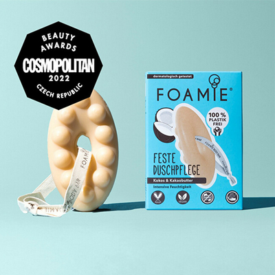 Set Foamie - sapun 80 g + shampo Nourish Shampoo 400 ml + balsam Nourish Conditioner 400 ml + shirit flokësh Sprunchie Swim With Mi + çantë
