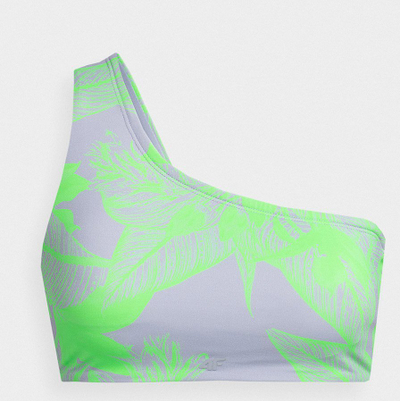 Bikini për goca 4F 4FSS23UBKTF025, njëkrahëshe, me print tropikal, gri me jeshile