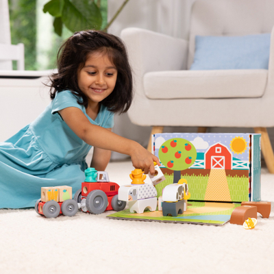 Set lodrash Spin Master Blockables Playset Farm, fermë ndërtimi, me traktor dhe kafshë, shumëngjyrësh