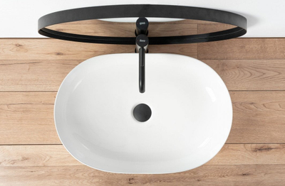 Lavabo banaku Rea Cleo 61, qeramikë, ovale, e bardhë