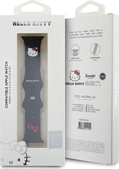 Rrip ore Hello Kitty Silicone Kitty Head, për Apple Watch 38/40/41mm, silikon, i zi