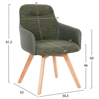 Kolltuk ngrënieje Dew 56,5x62x81,5Hcm (HM9848.05), gjelbër
