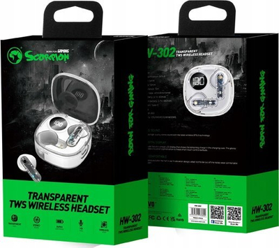 Kufje TWS Marvo HW-302, Bluetooth 5.3, ekran dixhital, transparente