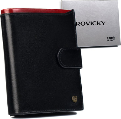 Portofol lëkure për burra Rovicky, RFID Blocking, plot me ndarje kartash, i zi