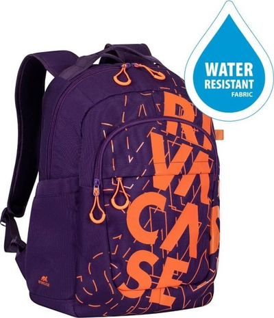 Çantë shpine Riva Case 5430, 30L, material që s’e kap uji, vjollcë me portokalli