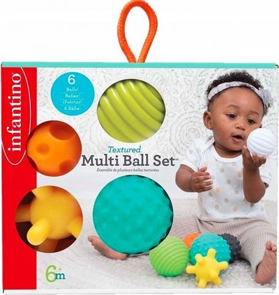 Lodër sensoriale Infantino Textured Multi Ball Set, 6 topa të butë, 6m+, shumëngjyrësh