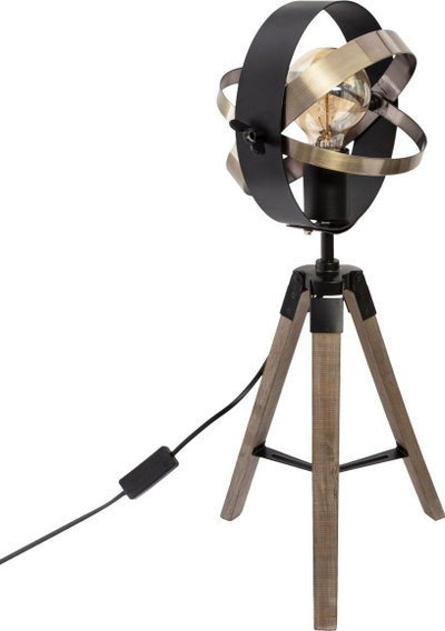 Llambë tavoline Atmosphera Fibi, tripod druri, stil loft, e zezë