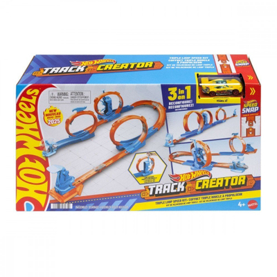 Сет тркачка писта Hot Wheels Track Creator Triple Loop Pack, 1:64, со играчка автомобил