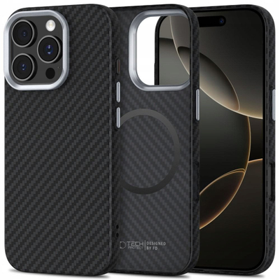 Kapak telefoni Tech-Protect Ion Carbon për iPhone 16 Pro Max, MagSafe, efekt karbon, i zi