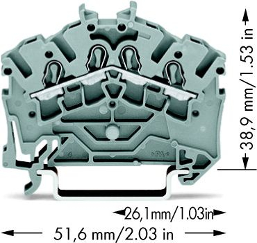 Блок терминал Wago 2002-6401, 4 проводници, 2.5mm², сив