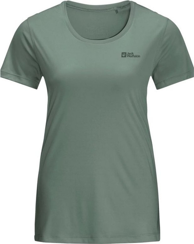 Bluzë teknike për goca Jack Wolfskin Tech Tee W, me mëngë të shkurtra, dekolte rreth, jeshile