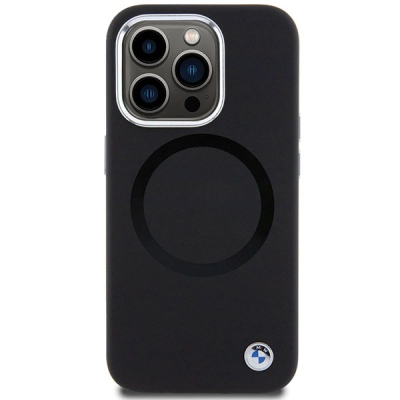 Këllëf telefoni BMW Signature Liquid Silicone për iPhone 15 Pro Max 6.7", silikon i lëmuar, i zi