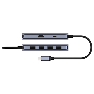 USB CUDY 6 во 1 хаб, 4K HDMI, 5 Gbit/s, сив