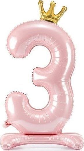 Balonë qëndrues PartyDeco Standing Foil Balloon 3, 84cm, rozë e çelët