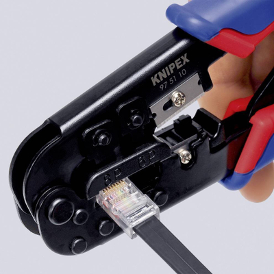 Presa krimpimi Knipex 97 51 10 SB, për fisha RJ11 RJ45, shumëfunksionale, e zezë