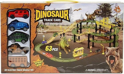 Pistë makinash dinosauri ADAR, set 5 makina, 47x27x9cm, për kalamaj 6+ vjeç