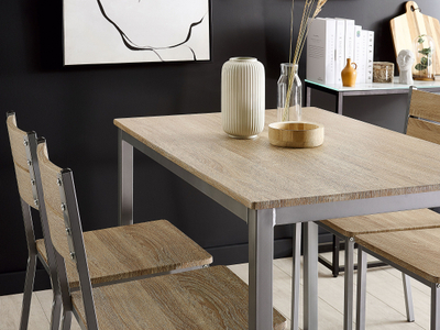 Set ngrënieje Blumberg Light Wood, tavolinë 110 x 70 cm, 4 karrige, dru i çelët
