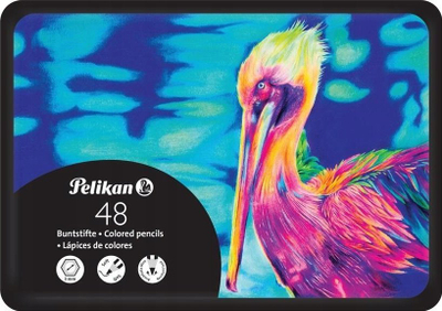 Set lapsash me ngjyra Pelikan Premium, 48 ngjyra, trup druri gjashtëkëndor, kuti metalike