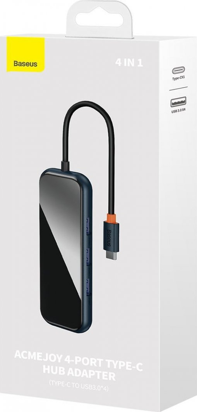 HUB USB Baseus Metal Gleam, USB C në 4x USB 3.0, 5Gbps, gri e errët