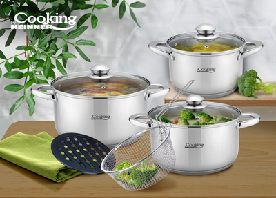 Set gatimi Heinner Victoria, 8 pjesë, çelik inox, me kapakë xhami