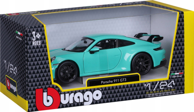 Maket makine Bburago Porsche 911 GT3, shkalla 1/24, diecast, jeshile e çelët
