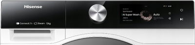 Lavatriçe Hisense WF7S1247BW, 12 kg, 1400 xhiro, klasa A, e bardhë