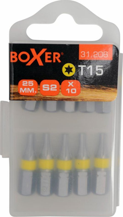 Set bitash TORX Boxer T15, 10 copë, çelik S2, e verdhë