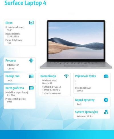 Laptop Microsoft, 13.5", Intel Core i7-1185G7, 16 GB RAM, SSD 256 GB, Windows 10 Pro, i argjendtë