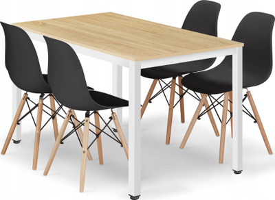 Set tavoline TESSA me 4 karrige OSAKA, 120x60 cm, dru lisi i çelët, karrige të zeza